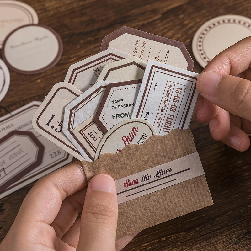 

50 pcs Vintage Sticker material package DIY labels message bottoming retro plant hand account Decorative Scrapbooking stickers