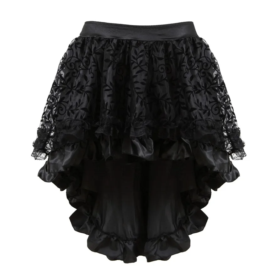 

Women Gothic Floral Lace Ruffled Skirt Asymmetrical High Low Skirt Steampunk Pirate Skirts Halloween Costumes Plus Size