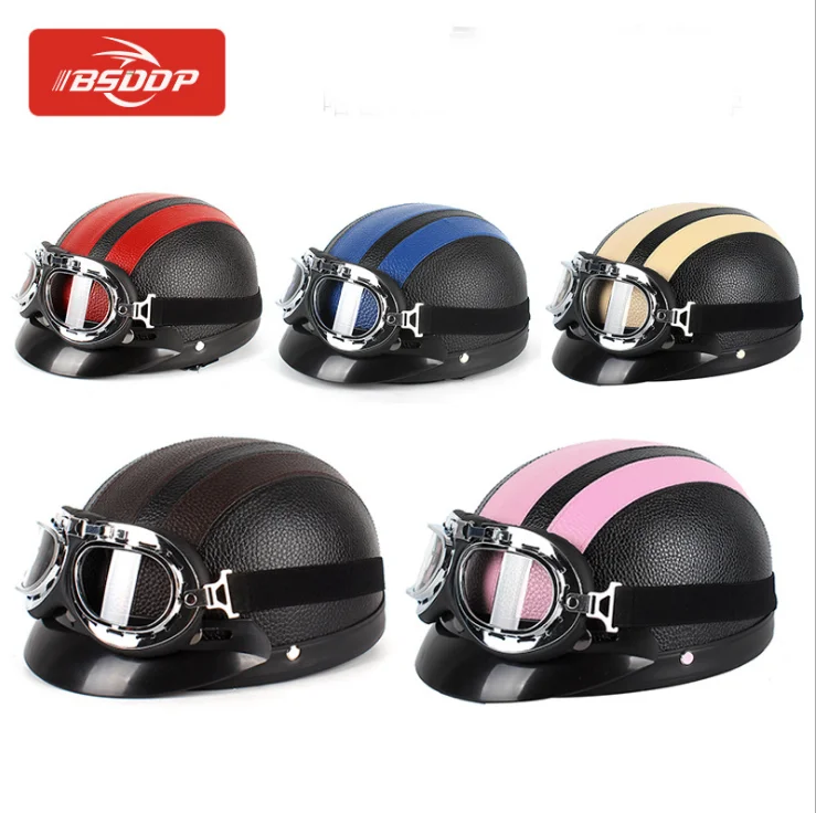 Enlarge Retro Motorcycle Helmet Moto Helmet ATV Vintage Half Face Moto Crash Motorbike Head Protector Fashion Style DOT Certification