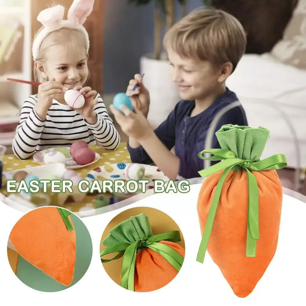 

10pcs Easter Velvet Gift Bag Carrot Velvet Jewelry Basket Candy Bags With Drawstring For Party Decorations Cookie Snack J3v7