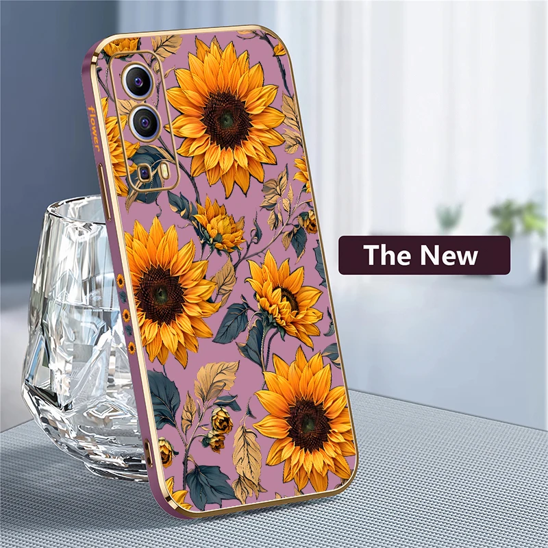 Силиконовый чехол с подсолнухом для Vivo Y100 Y95 Y93 Y91C Y91i Y85A Y81 Y79 Y78 Y77E Y77 Y76S Y75 Y74S Y73 Y72 Y71