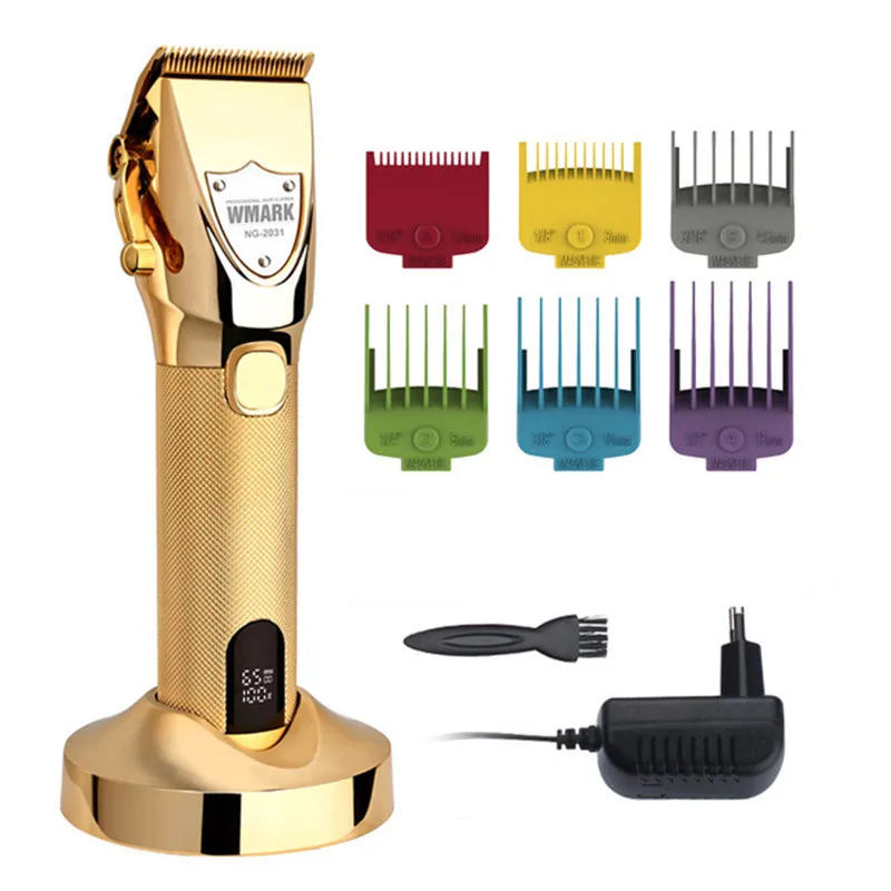 WMARK NG-2031 All-Metal Hair Clipper With Charge Base LCD Display 2500mAh 6500 RPM 9CR18 Blade Magnet Limit Comb enlarge