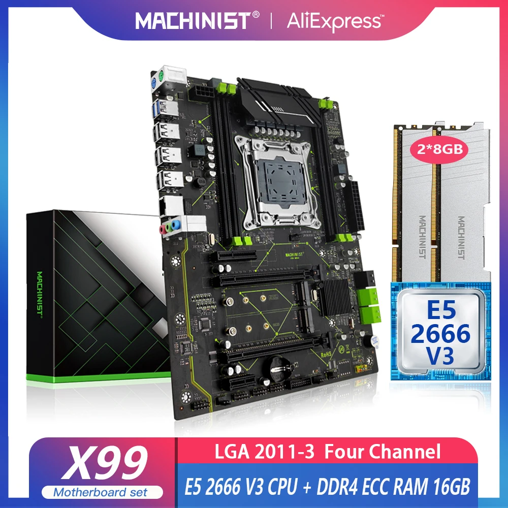 MACHINIST X99 материнская плата LGA 2011-3 комплект с Xeon E5 2666 V3 CPU 16 Гб (2*8G) DDR4 ECC RAM Combo USB 3 0 NVME M.2