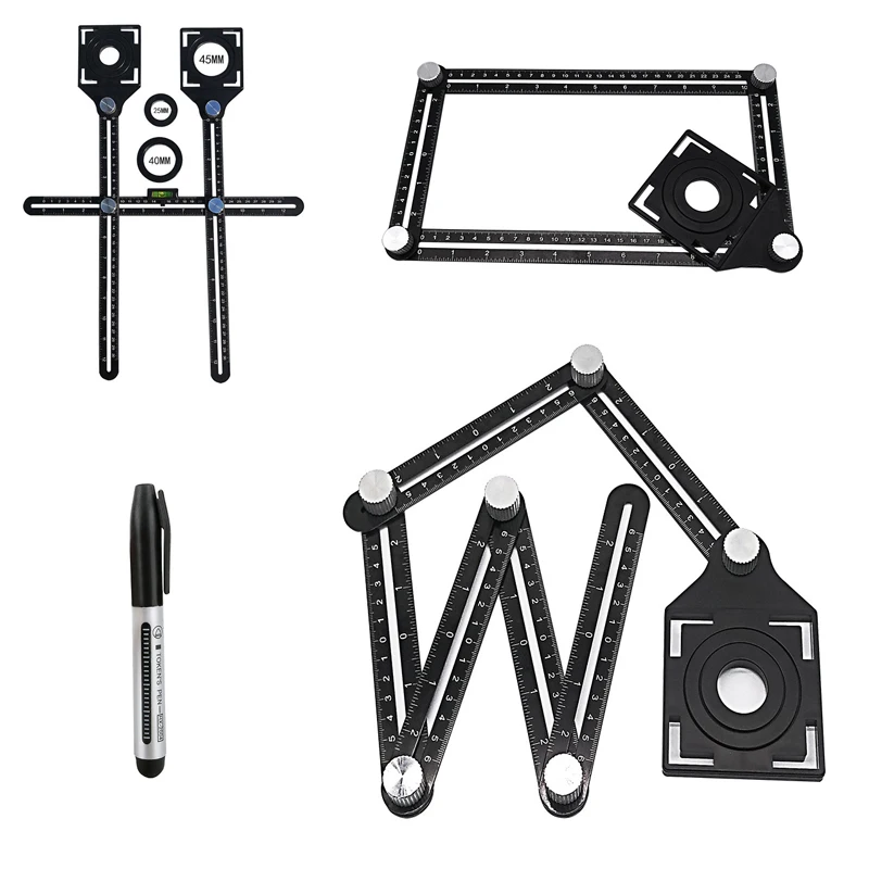 

Fold Ruler Aluminium Alloy Angle Ruler Finder Measuring Ruler Perforated Mold Template Tool Locator Drill Guide Tile Hole