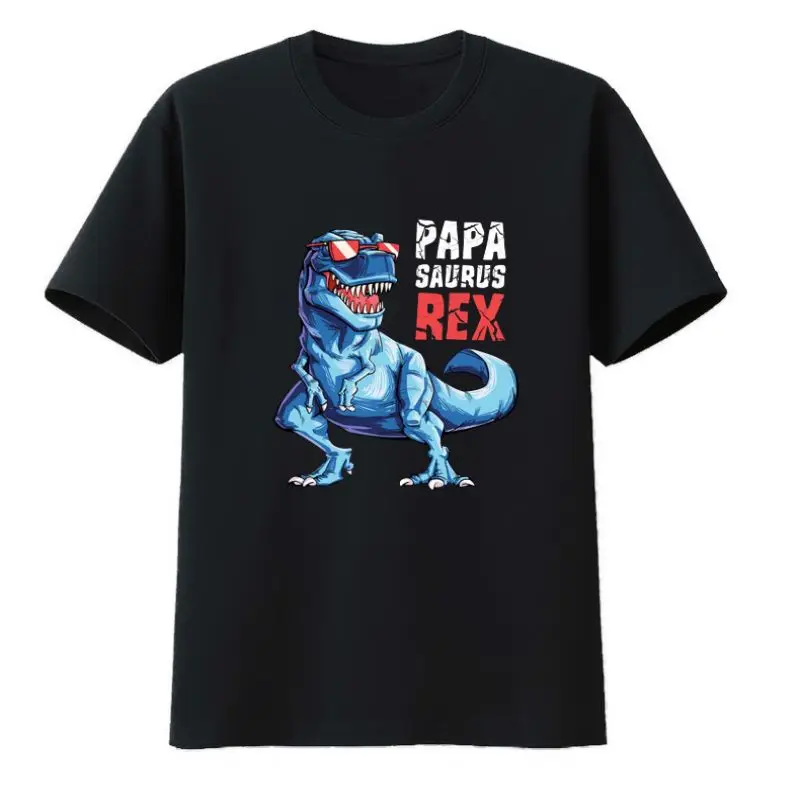 

Papa Saurus Rex Dinosaur Cotton T-shirts Cartoon Fashion Dinosaur Style Techweare Men Casual Short-sleev Creative Men's Shirt