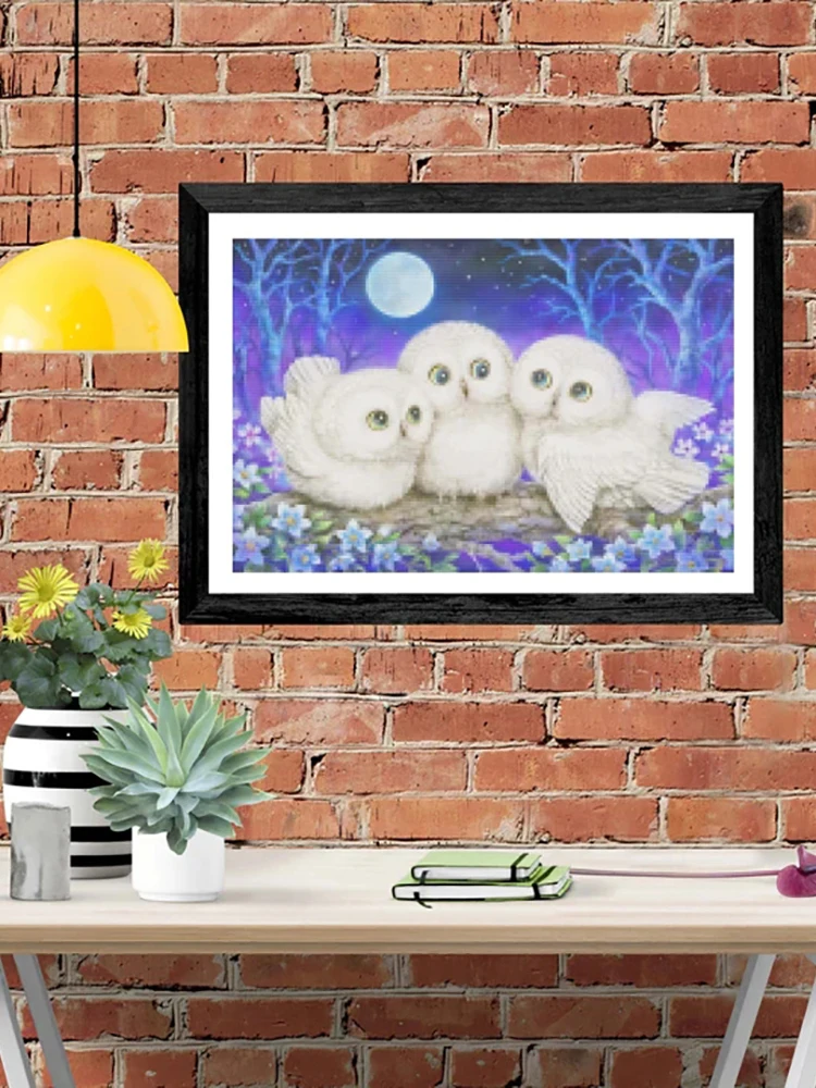

DIY-5D Diamond Painting Three Little Owls Splicing Set Full Diamond Embroidery Mosaic Picture Closed