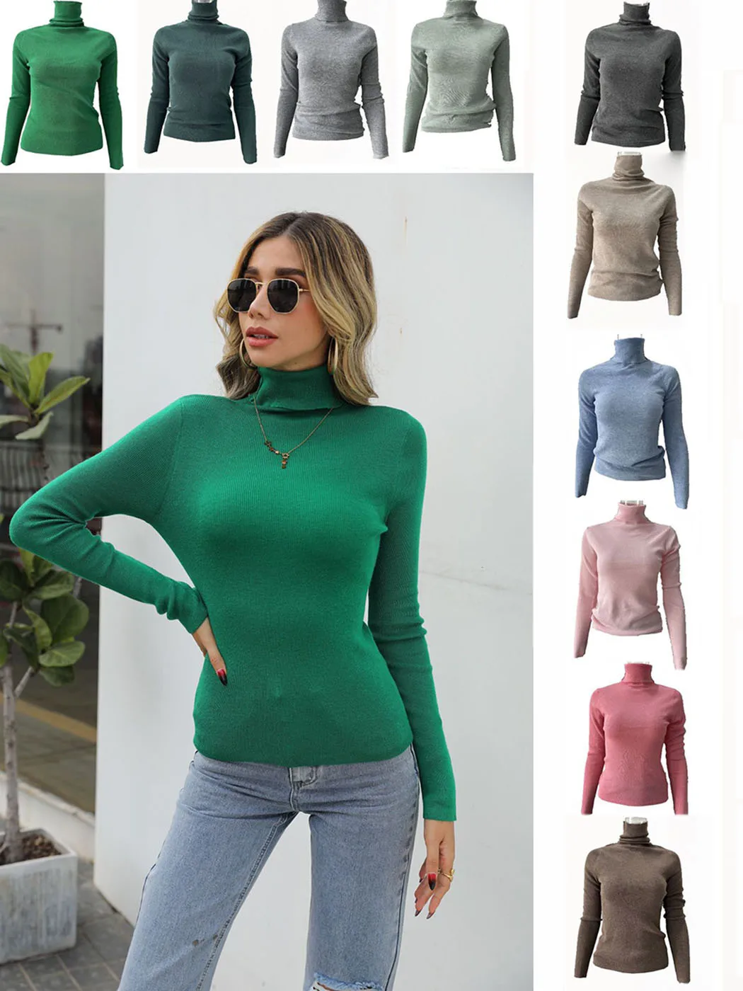 

Simple Knit Basic Sweater women Autumn Winter Slim Stretchy Wool Blend Long Sleeve Warm High Neck Solid Color Cozy Pullover Top