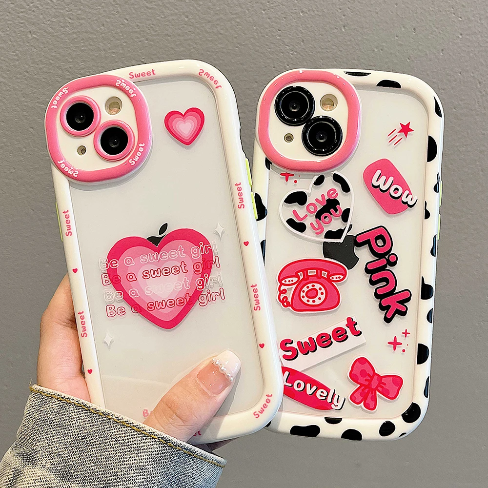 

Cute Heart Love Shockproof Bumper Cow Phone Case For iPhone 14 11 12 13 Pro Max Funny Letter Soft Silicone Clear Back Cover Case