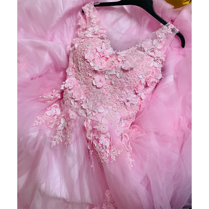 Женское платье с цветочной аппликацией Fanshao wd615 бальное без рукавов 3D и V-образным