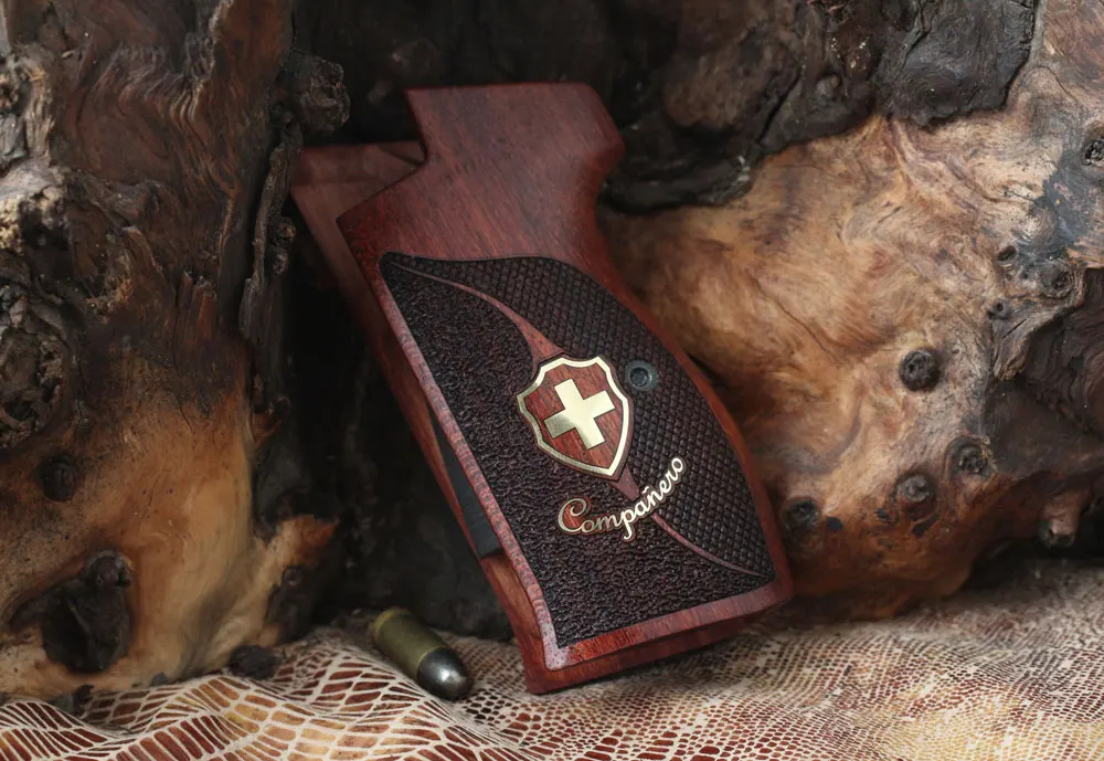 

Ksd SIG P210 P210-5 Sport / P210-6 Sport Model Compatible Rosewood Grip (with magazine release on top, without lanyard ring)