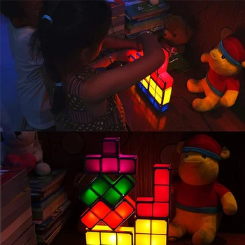 DIY Stackable Night Light LED Puzzle Kids Gift 7 Colors 3D Tangram Light Home Bedroom Desk Lamp Kid Teen Ideal Girl/Boy Birthday 3