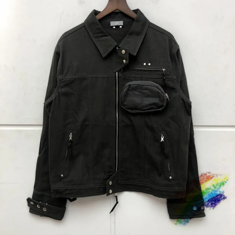 

Black Multi-pocket Jacket Men Women Best Quality Heavy Fabric Unisex Denim Jackets Coat