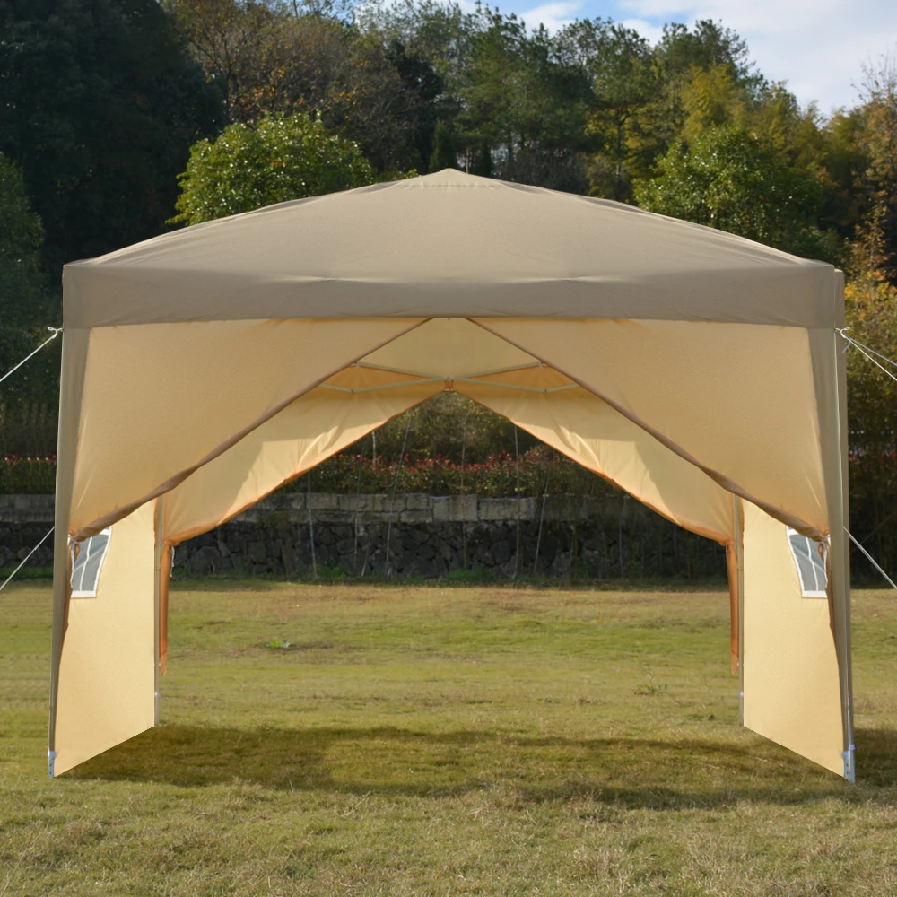 3*3m Waterproof Tent Oxford Canopy Foldable Garden Shade House Awning 2 Window Picnic Gazebos for Outdoor Khaki