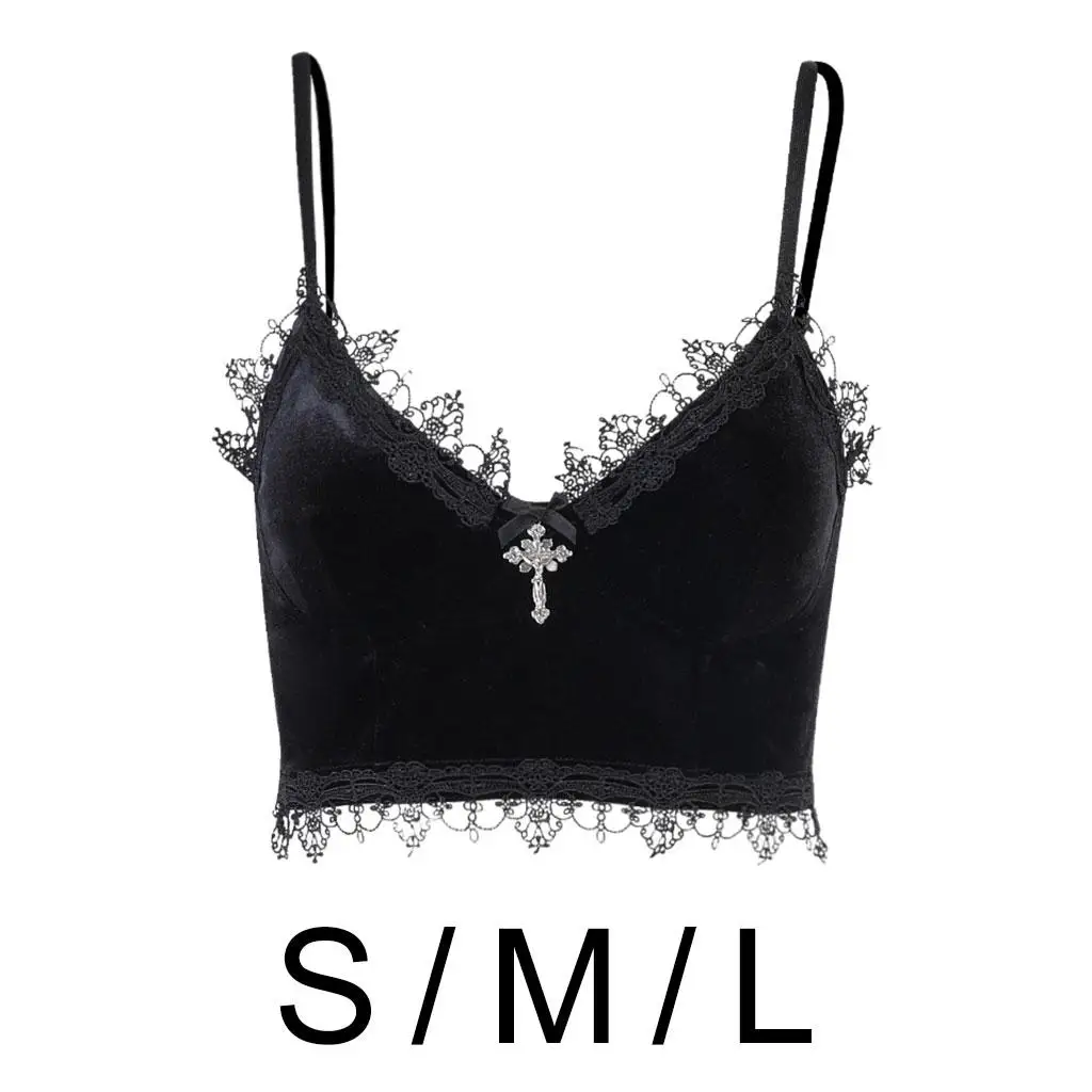 

Women Gothic Crop Top Camisole Lace Spaghetti Strap Tank Top for Festival Decor
