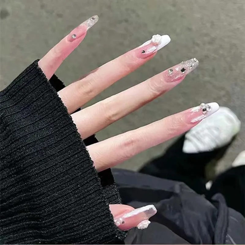 

24 шт. Длинные накладные ногти в виде балетного гроба милые цветы Искусственные пластиковые накладные Типсы для маникюра