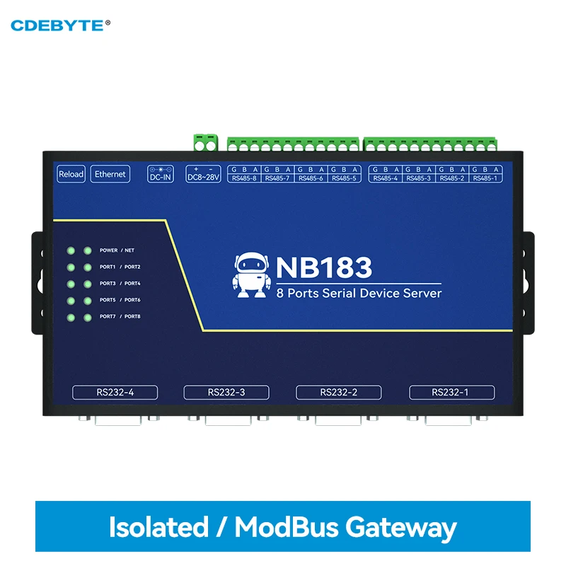 

8-Channel Serial Server RS485/232/422 to RJ45 ModBus RTU to TCP CDEBYTE NB183S Build-in Watchdog MQTT/HTTP IOT Module