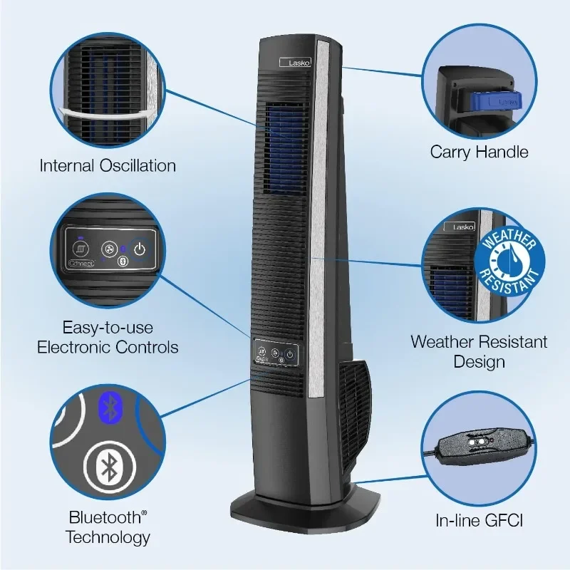 Для Lasko 42-дюймовый портативный уличный башенный вентилятор с технологией Bluetooth 4