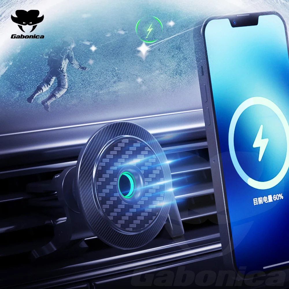

Новинка 15 Вт Qi магнитное автомобильное беспроводное зарядное устройство из углеродного волокна для iPhone 14 13 12 Pro Max Мини Автомобильный держатель для телефона Подставка Быстрая автомобильная зарядка