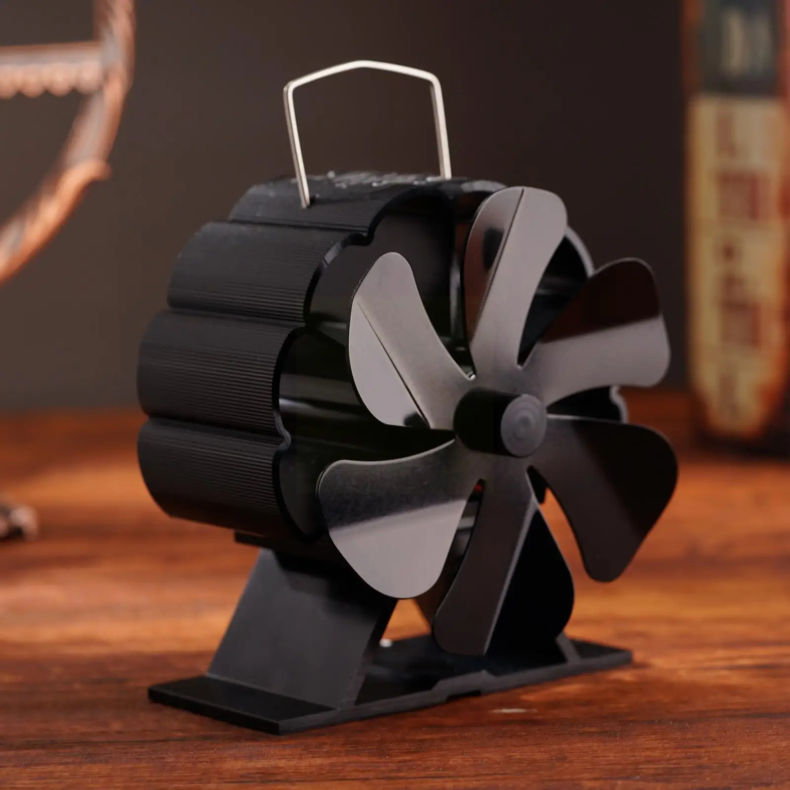 

6-лопастной черный мини-вентилятор для камина, тепловой тихий эффективный распределительный вентилятор для камина, деревянный дровяной дом...