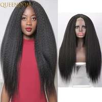 natural black yaki straight lace wigs for black women 30 inch long afro kinky straight lace wig synthetic cosplay yaki lace wig