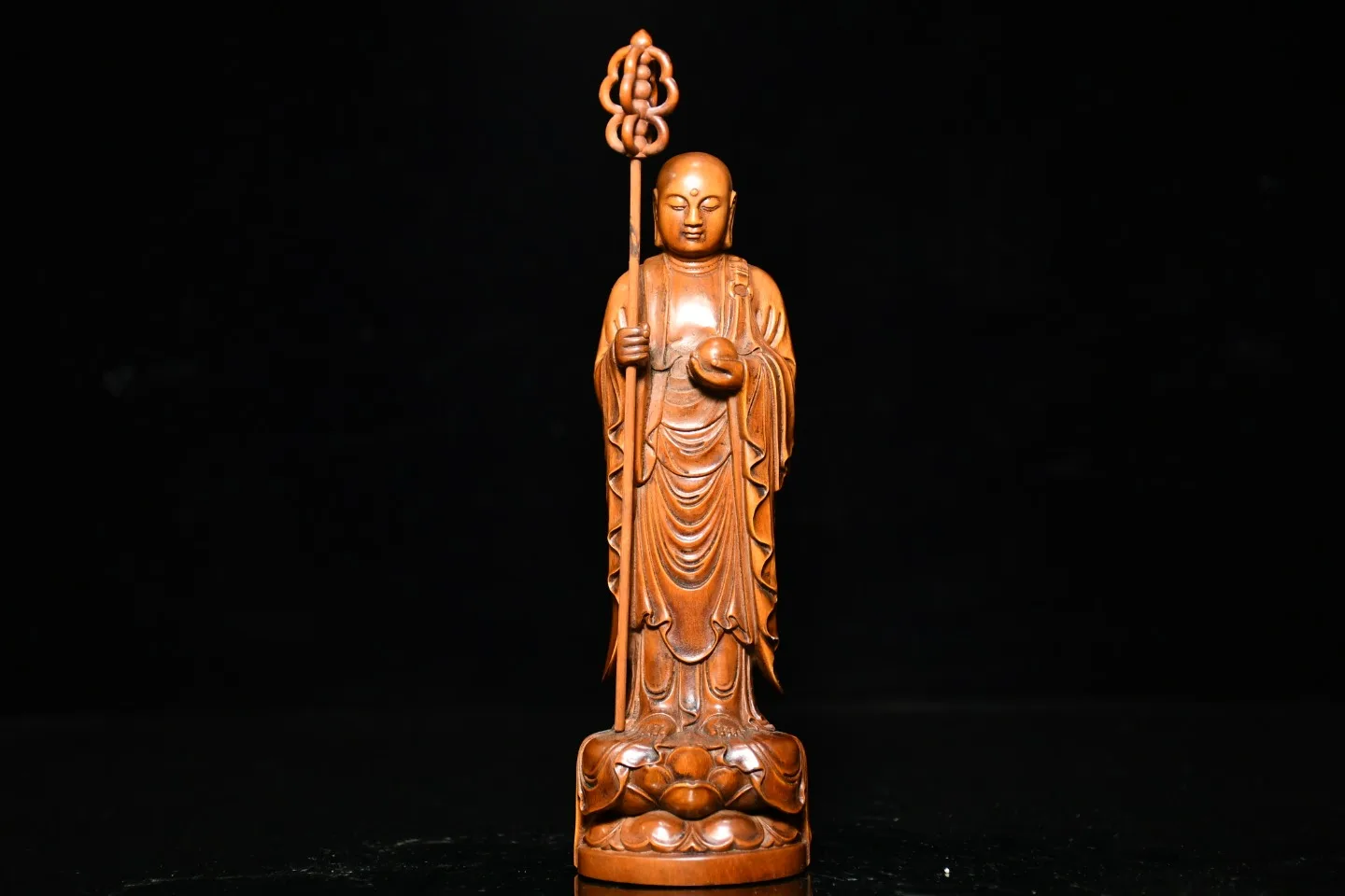 

7"Tibet Temple Collection Old Boxwood Ksitigarbha Bodhisattva Jizo Amitabha lotus platform worship buddha Town house Exorcism