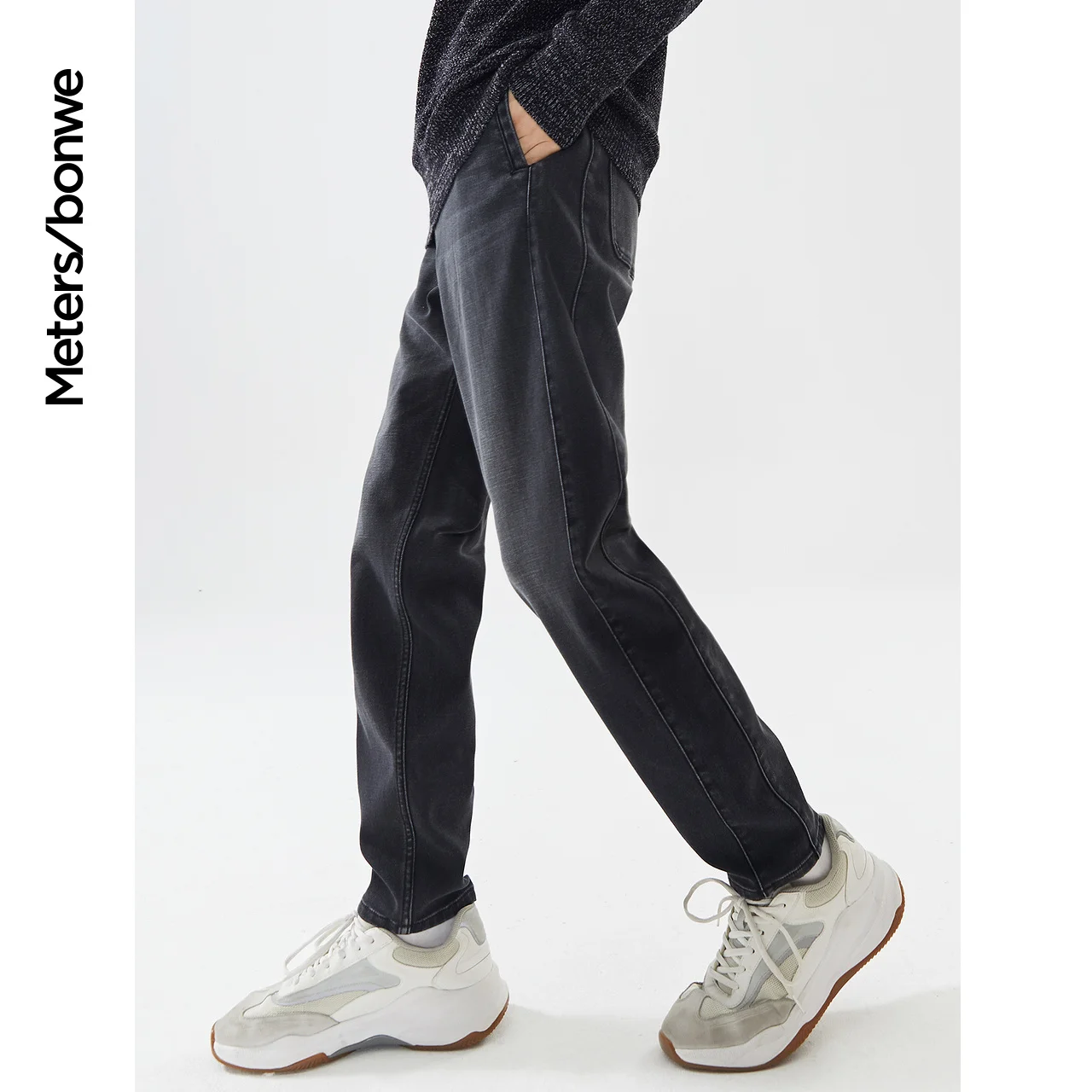 Metersbonwe Winter Mom Jeans For Men Thick Warm Loose Denim Trousers Solid Color Denim Pants Casual High Quality Straight Jeans