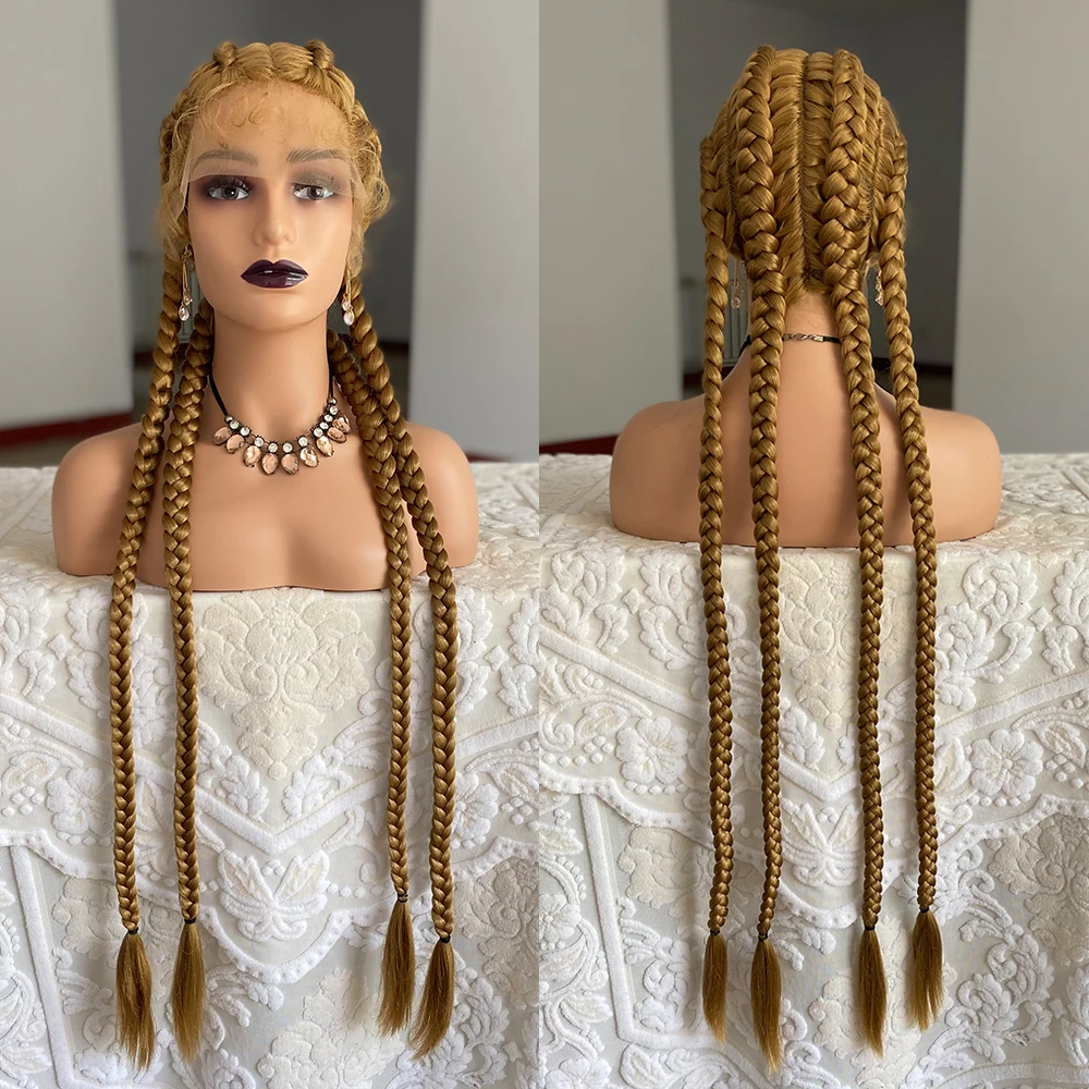 32 Inches Synthetic Lace Front Wig Braided Wigs With Baby Hair Braiding Hair Wig For Black Women 4 Twist Braids Cosplay Lace Wig
