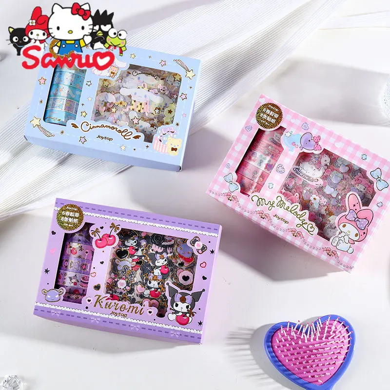 

Sanrio Kuromi Hello Kitty Melody Cinnamoroll Pochacco Sticker Tape Gift Box Set for Students Handbook Pack for Children Handbook