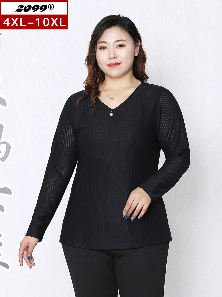 

Women's plus size women clothing plus size tops for women plus size blouse black long sleeved t-shirt 6xl 8xl 10xl SZ096