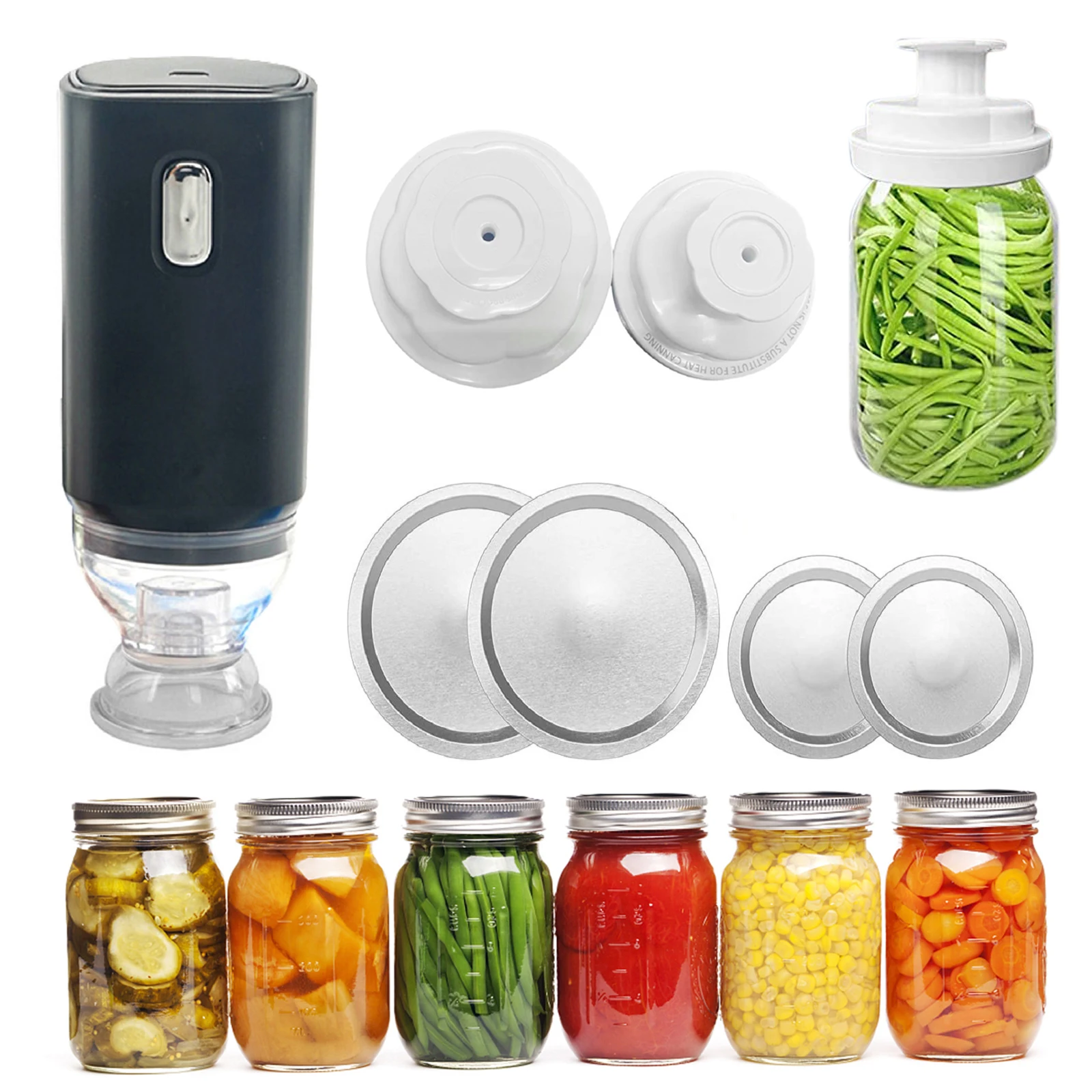 

Fully Automatic Mason Jar Vacuum Sealer,Jar Sealer Kit For Food Vacuum Sealer USB Rechargeable For Wide,Regular Mouth Mason Jars