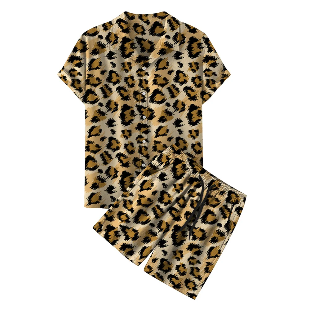 

Гавайская Мужская рубашка в горошек с леопардовым принтом, Повседневная пляжная рубашка в пляжном стиле, комплект из 2 предметов