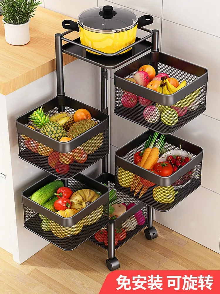 

Aoliviya Sh New Kitchen Vegetable Rack Floor-Standing Household Multi-Functional Rotating Installation-Free Vegetable Basket Mul