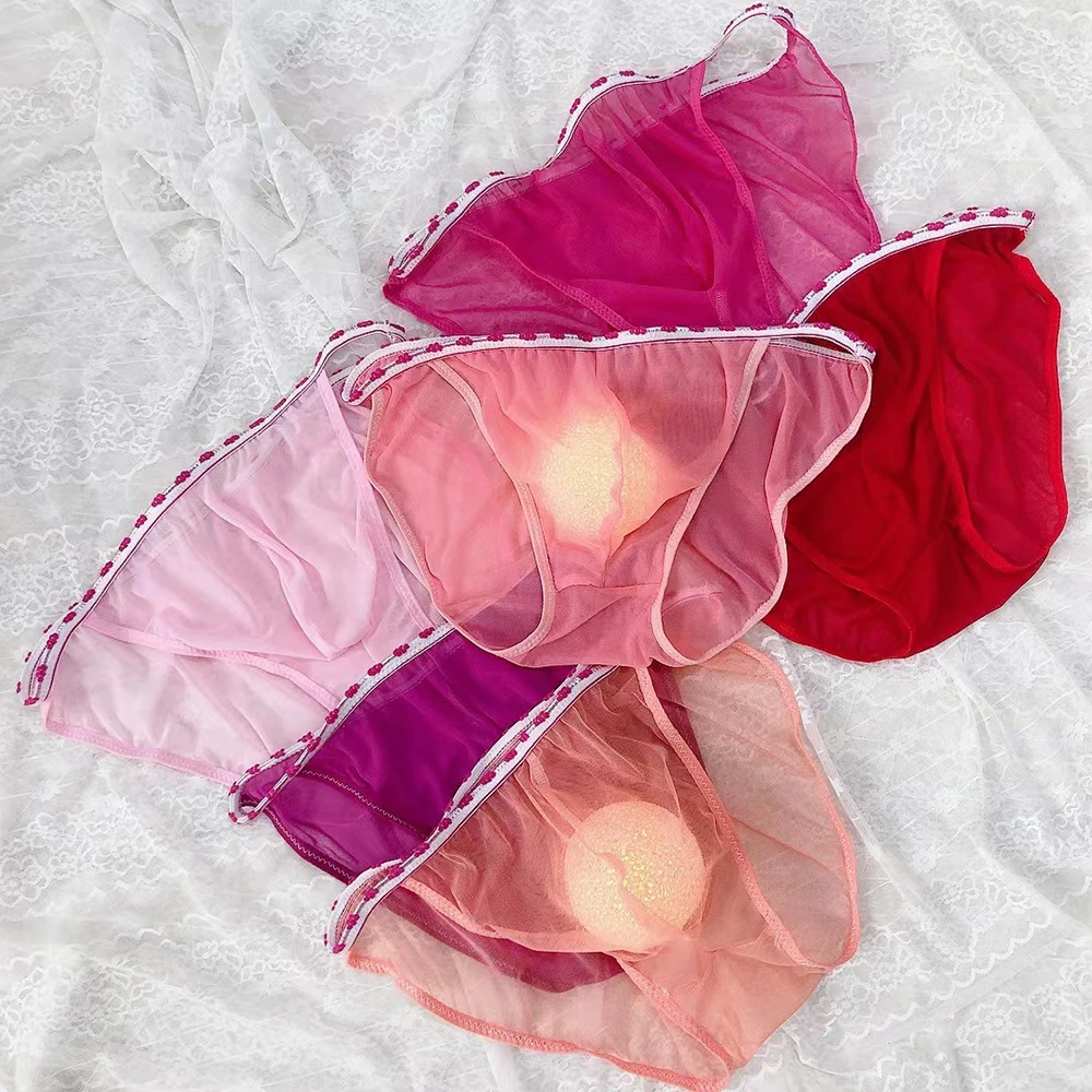 

Summer Ice Silk Underwear Sexy Men Mesh Sheer Bulge Pouch Bikini Briefs See Through Thongs Underpants Sissy Gay Sensual Lingerie