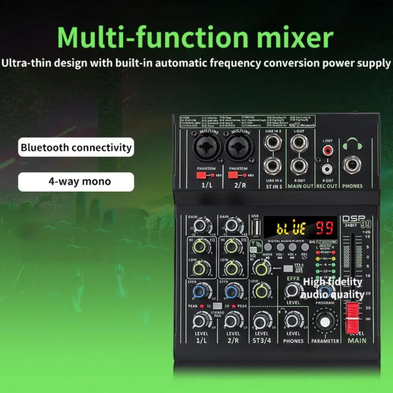 18dbm Individual 48v 4-channel Mono Professional Sound Card Audio Mixer Mixer Phantom Power 99 Dsp Effects Wireless Audio Mini enlarge