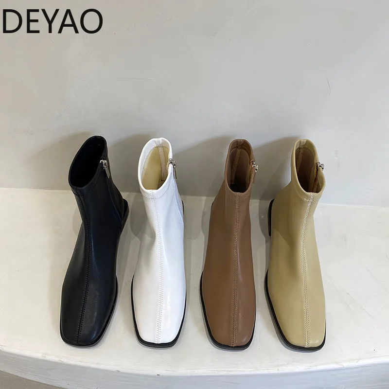 

2022 Winter Shoes Women Ankle Boots Fashion Square Toe Ladies Casual Keep Warm Flats Boots Soft Leather Short Boot