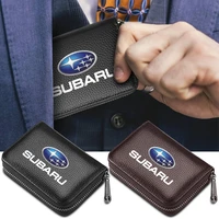car leather zipper wallet driver license business card organizer pouch for subaru forester impreza outback legacy tribecacar wrc