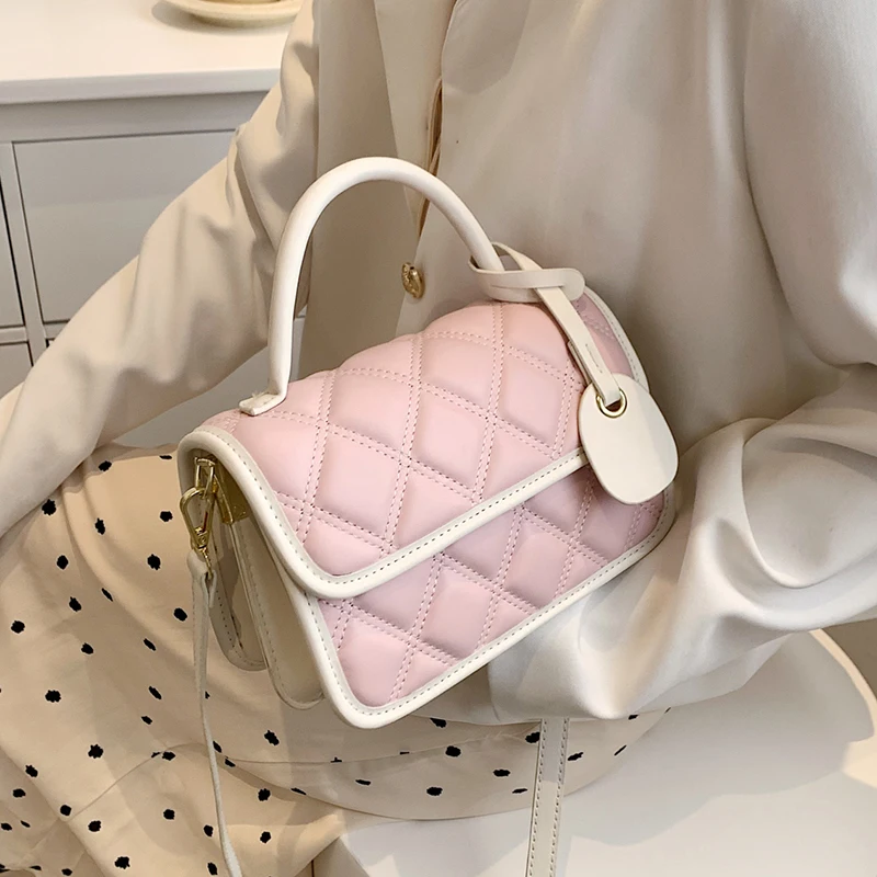 

2022 маленькие стеганые Симпатичные кожаные сумки, женская модная сумка, роскошная брендовая трендовая сумка-шоппер через плечо с короткой р...