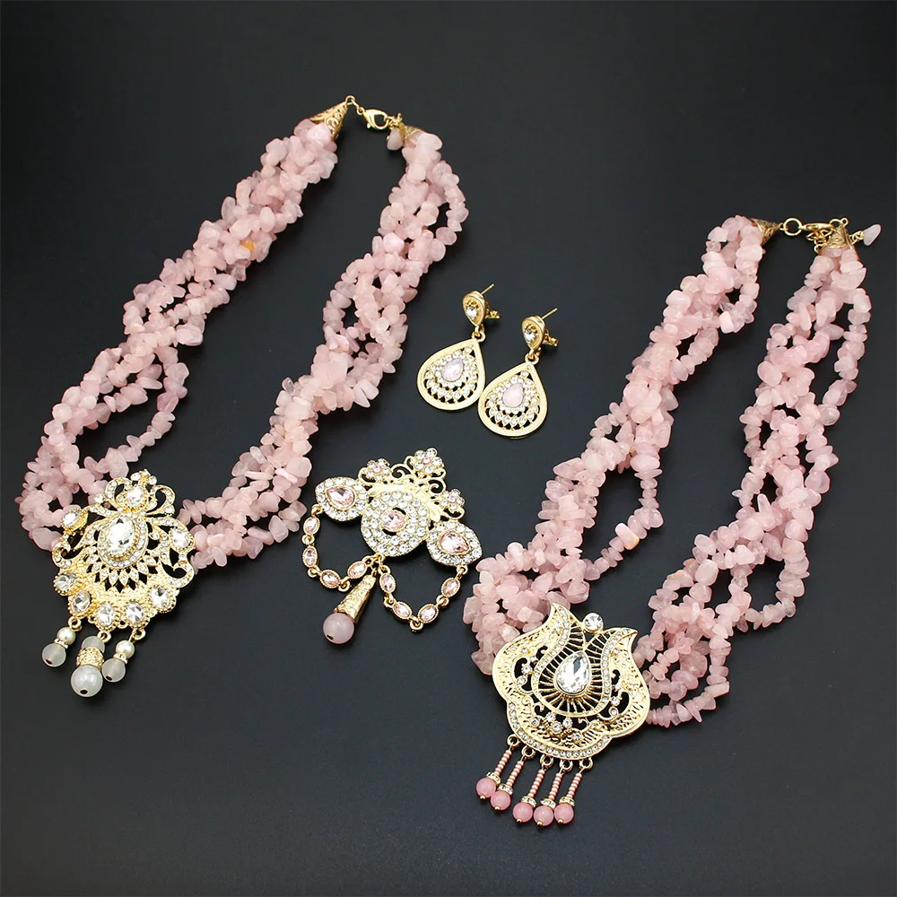 Sunspicems розовый кристалл Марокко ювелирный набор натуральный камень бусы колье