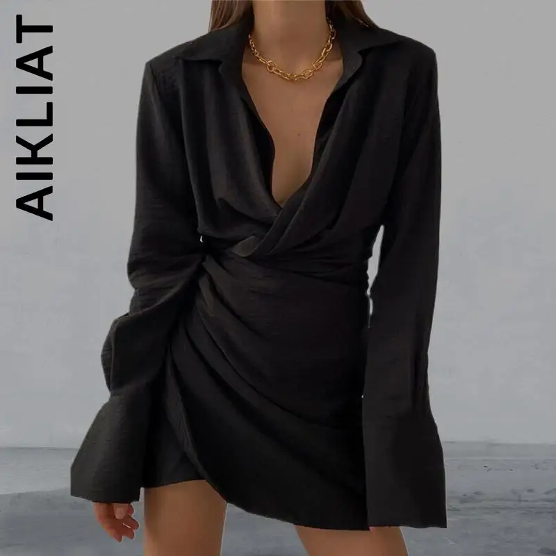 

Aikliat Sexy Knitted Women Sweater Club Harajuku Ladies Dress Elastic All-Match Outfits Simple Pullover Female Vestidos Dress