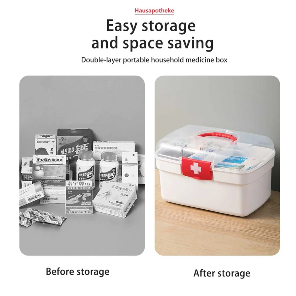 

Protable First-Aid Box Double Layer Transparent Sealed High-Capacity First-Aid Box With Handle Home Medicine Storage Container