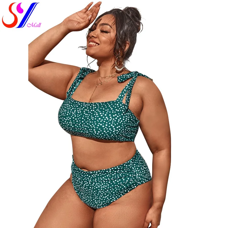 

Женские бикини большого размера SY, женские купальники высокого качества в белую точку, женские купальные костюмы из 2 предметов