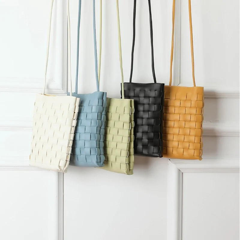 

Fashion Women Knitting Mini Mobile Phone Bags Fresh Blue Crossbody Handbags and Purse Designer Small Shoulder Bag High Quality