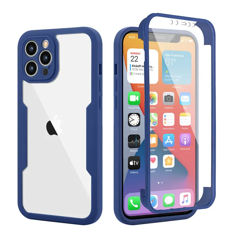 

Transparent 360 Protection Phone Case For iPhone 12 11 13 Pro Max XR X XS Max 7 8 Plus 12Mini SE2020 14 Shockproof Bumper Cover