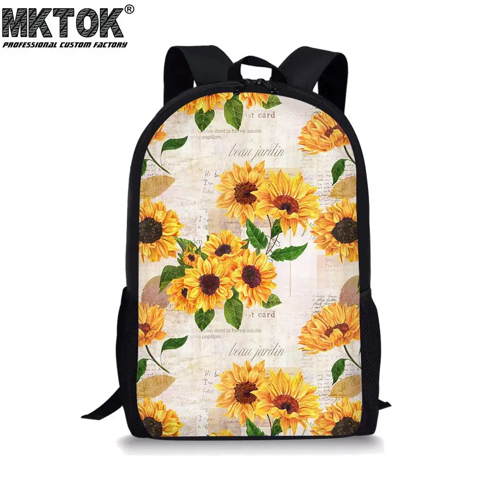 Bright Sunflower Pattern Girls School Bags Padded Back Pretty Book Backpack High Quality All-match Student Satchel Free Shipping