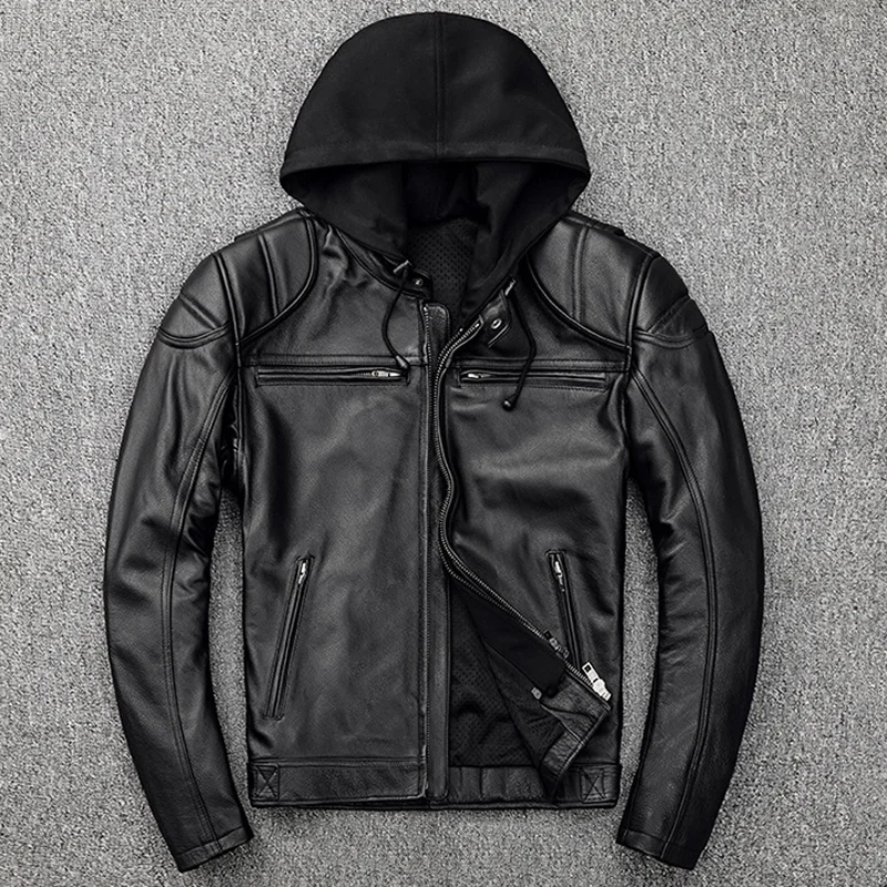 

Natural Soft Cow Leather Jacket Coats Automotive Streetwear Mens Real Leather Jacket 5XL European And American Style A824