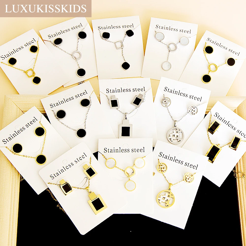 LUXUKISSKIDS Vintage Hybrid Jewellery Sets Stainless Steel Black White Shell Butterfly Dubai Necklace And Earring Wedding Bridal