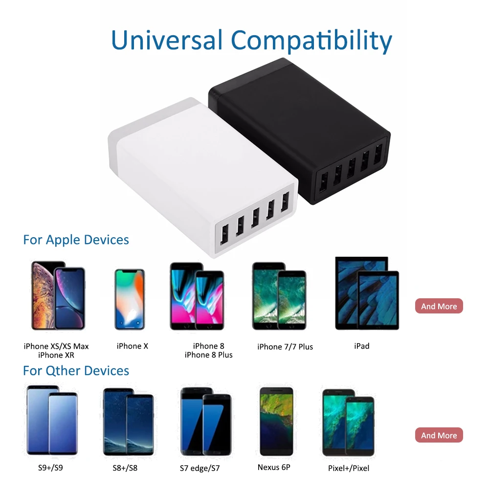 iLEPO 40W 5 Port Multi USB Charger For IPhone Samsung Mobile Cell Phone Smart Charge Device Docking Station Universal Adapter
