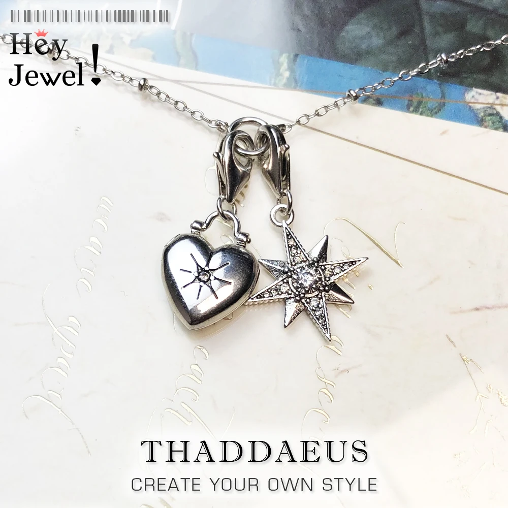 

Charm Necklace Loyal Star & Heart Locket,2019 Winter Fashion Vintage Jewelry Europe 925 Sterling Silver Bijoux Gift For Women