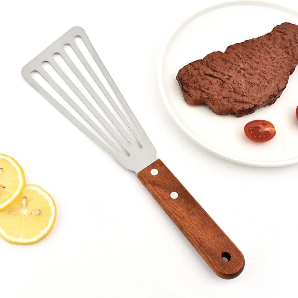 

Practical Frying Spatula Wooden Handle Flipping Pancakes Cooking Spatula Kitchen Supplies Slotted Shovel Grilling Spatula