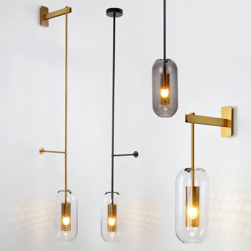 

Светильник Светодиодный настенный в стиле пост-модерн, Золотистый металлический блеск для гостиной, стеклянные оттенки, настенная лампа с ...